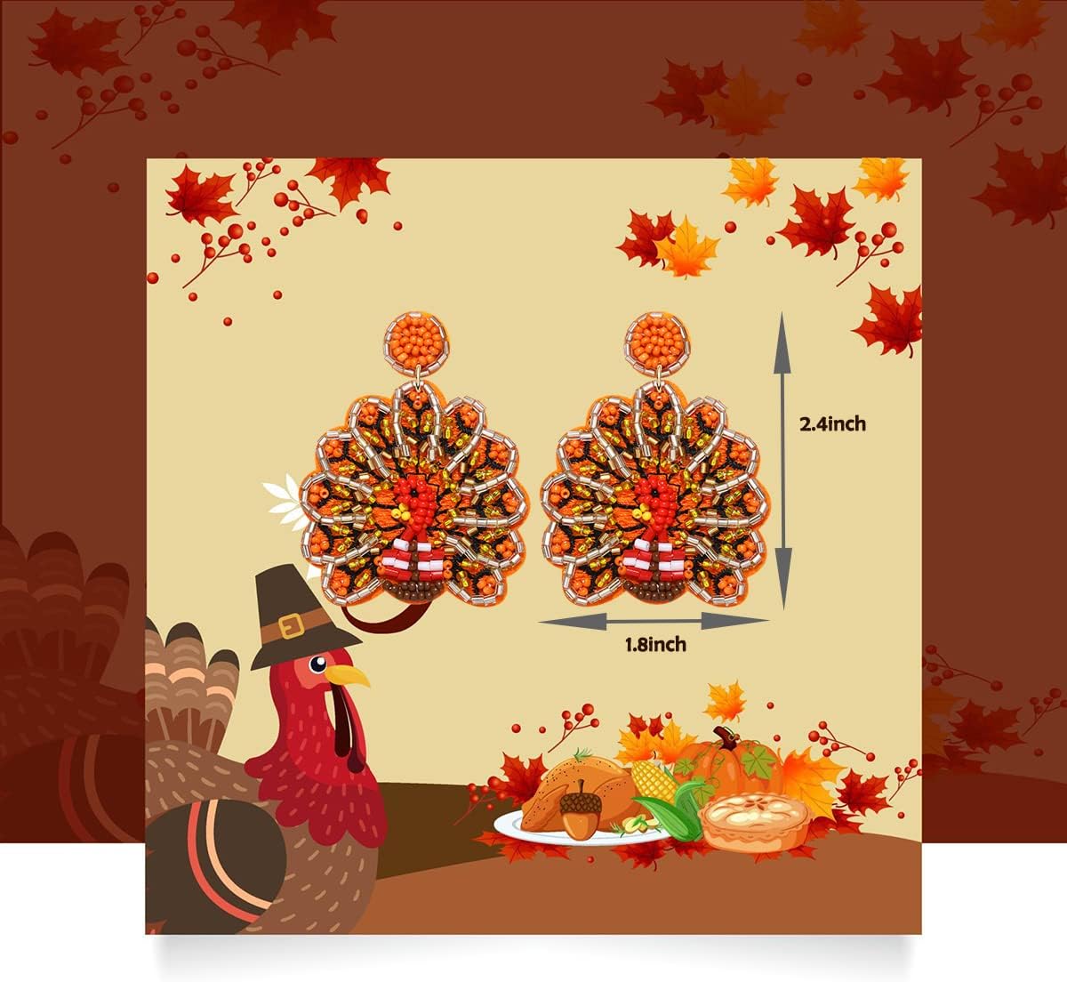 Thanksgiving Earrings Beaded Fall Earrings Lightweight Handmade Thanks Giving Owl Turkey Dangle Earrings for Women Autumn Jewelry Holiday Gift - Image 7