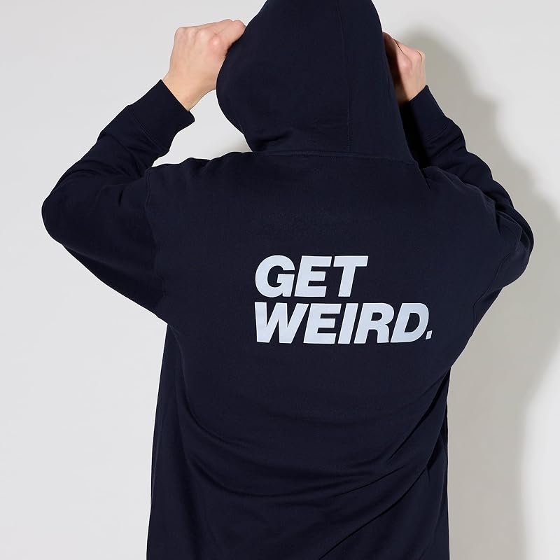 Get Weird Block Crop Hoodie, Funky Streetwear Sweatshirt for Men, Women, Unisex, Cotton Blend Fit Navy, X-Large image 6