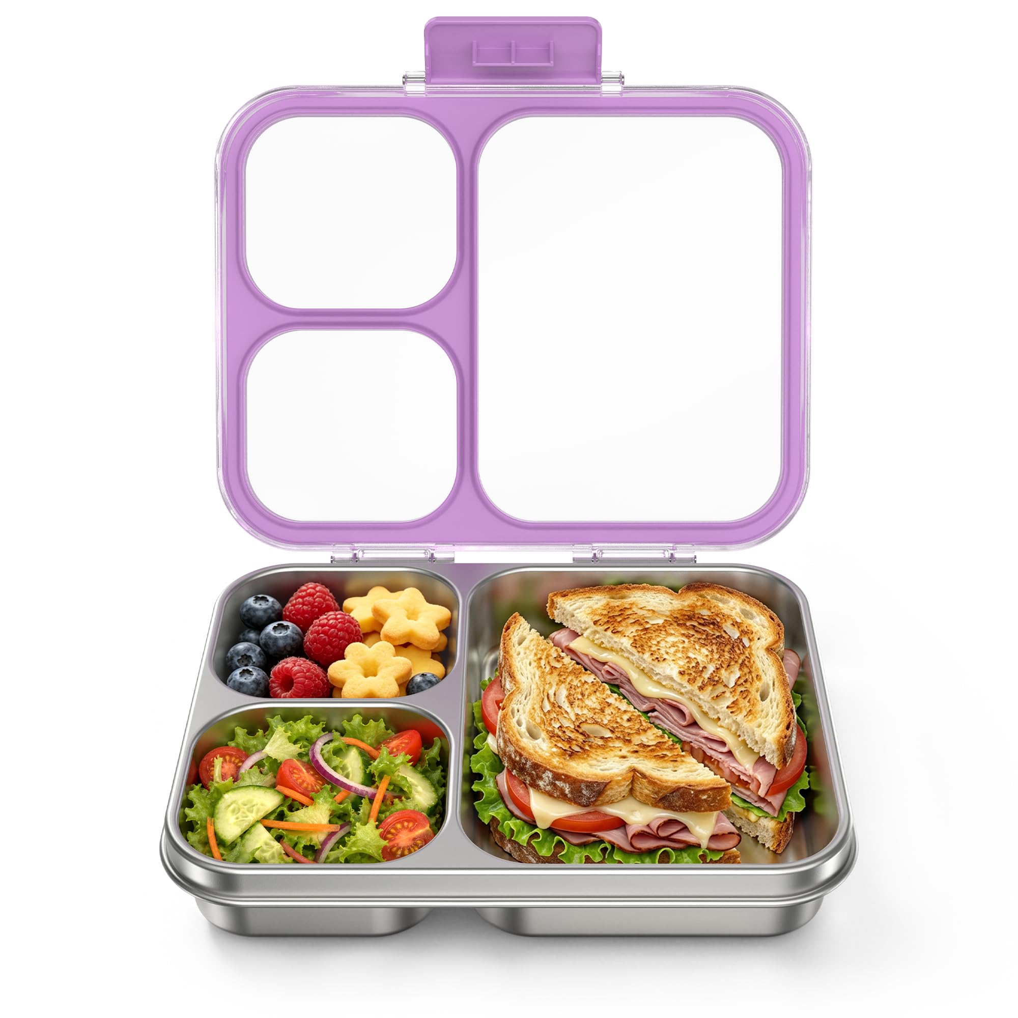 VITONIS Edelstahl Brotdose Kinder,Metal Bento Lunch Box Kids Auslaufsicher Brotdose mit 3 Fächern und Dichtring,Lunchboxen für die Visualisierung