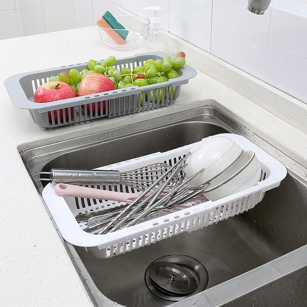 Escurridor rectangular de plástico ABS extensible para frutas y verduras 23 x 18,5 x 6,5 cm