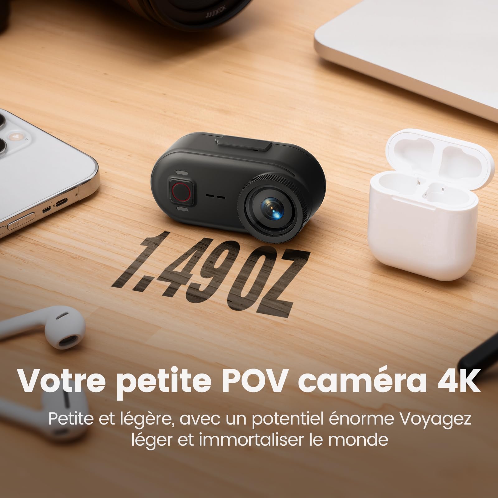 4K 30FPS Mini Caméra d'action, 64Go POV Mains Libres Caméra, 10m