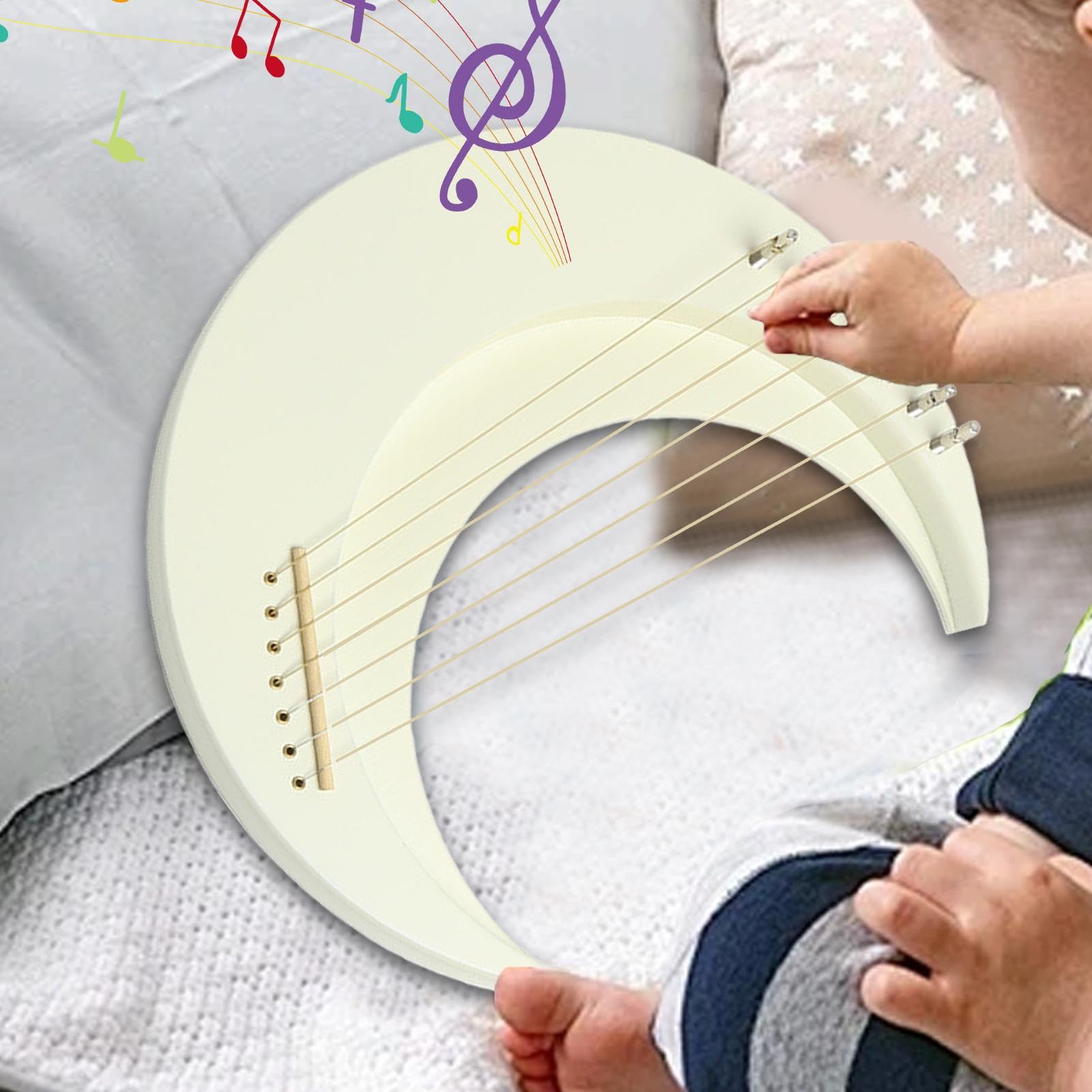 Harfa księżycowa, lyra, instrument muzyczny z liry, harfa księżycowa, 7 strun, fortepian Lyra, przenośny instrument muzyczny, instrument harfowy z kluczem do strojenia, dla dzieci i początkujących