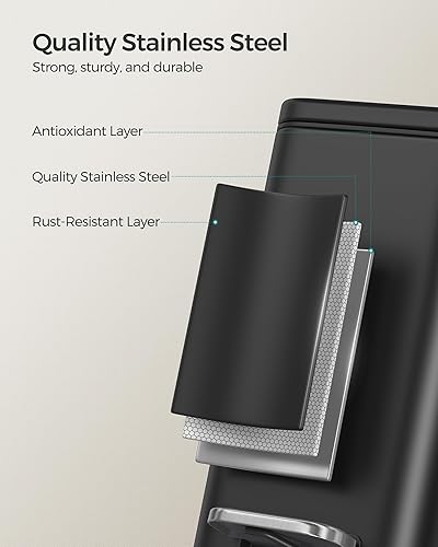 Miniatura 6 de SONGMICS Basurero de baño, 1.3 galones (5 L) pequeño con tapa, delgado para espacios pequeños, cubo de basura de acero inoxidable, cierre suave,