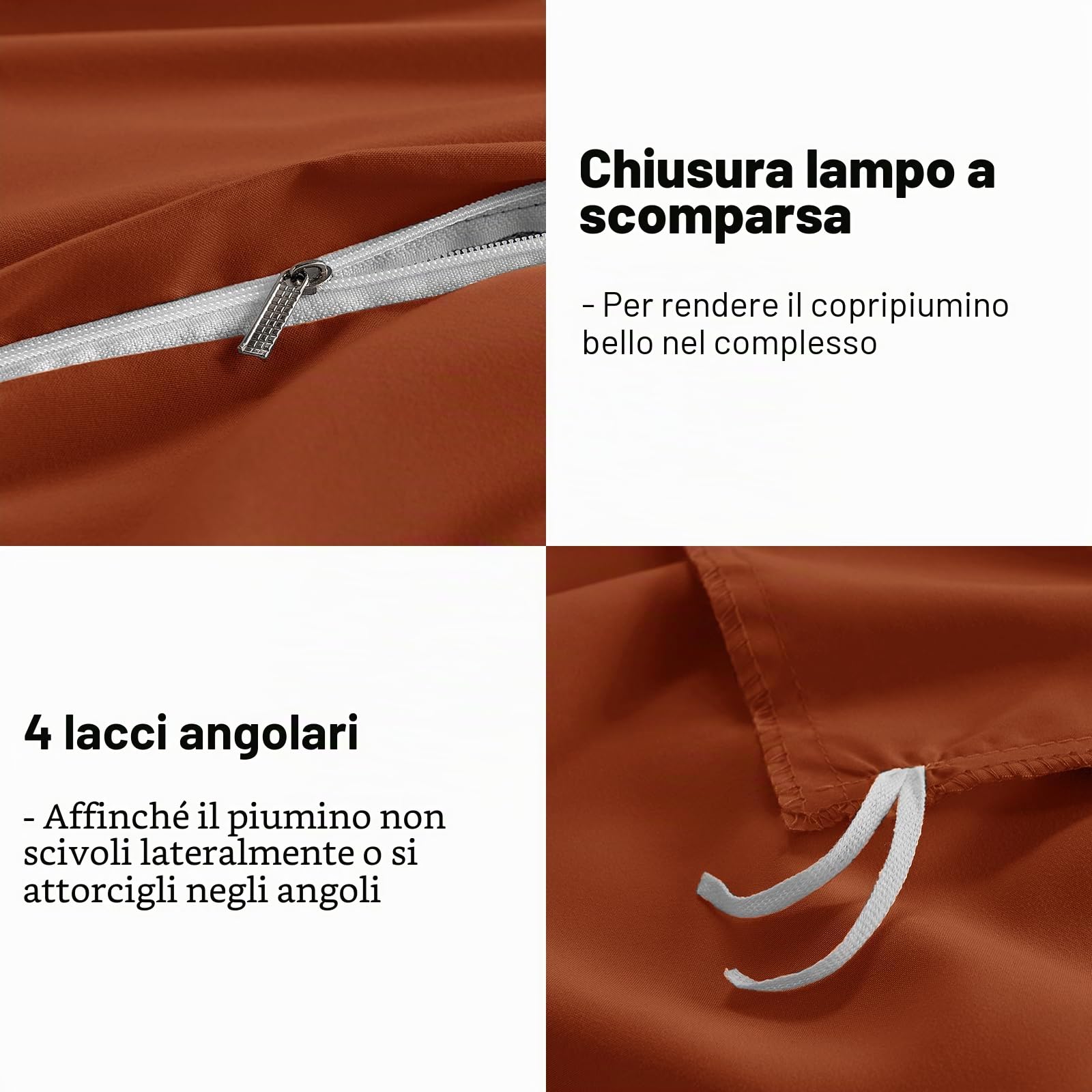 WAVVE Set di biancheria da letto 155 x 220 cm, 3 pezzi, terracotta, copripiumino 155 x 220 cm, 2 federe 80 x 80 cm, in microfibra con chiusura lampo