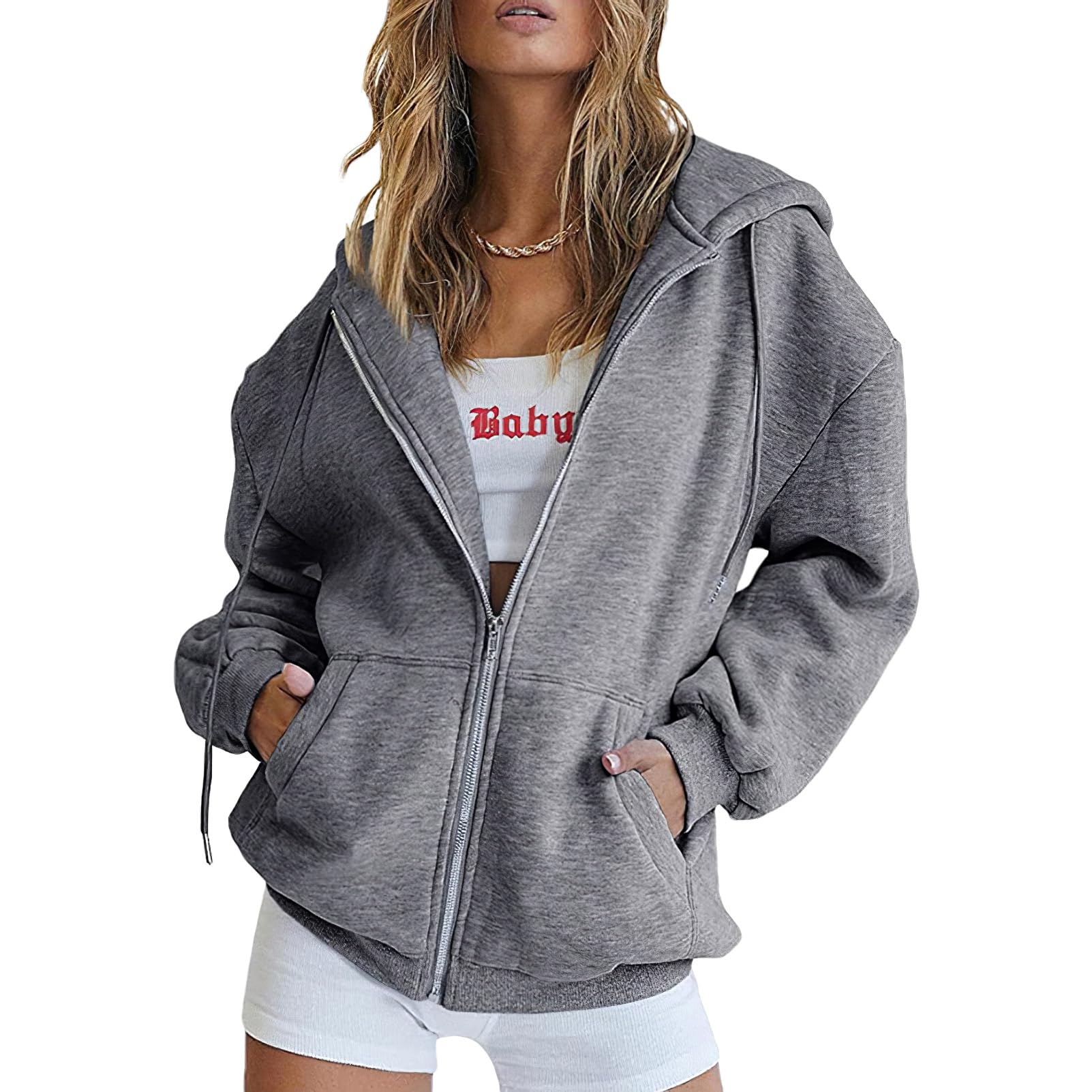 amropi Sweat-Shirt Femme Sweat à Capuche Zippé Hoodie Sport Veste Manche Longue Manteau