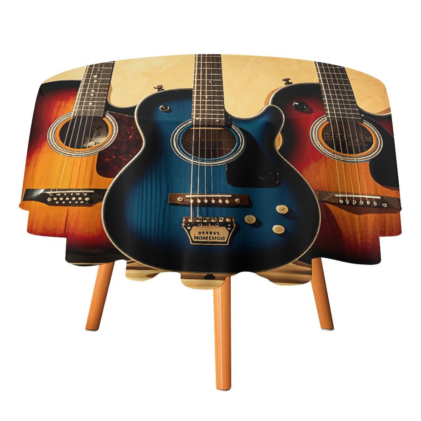 Nappe ronde imprimée guitare antitache lavable en machine pour protéger table de terrasse ronde
