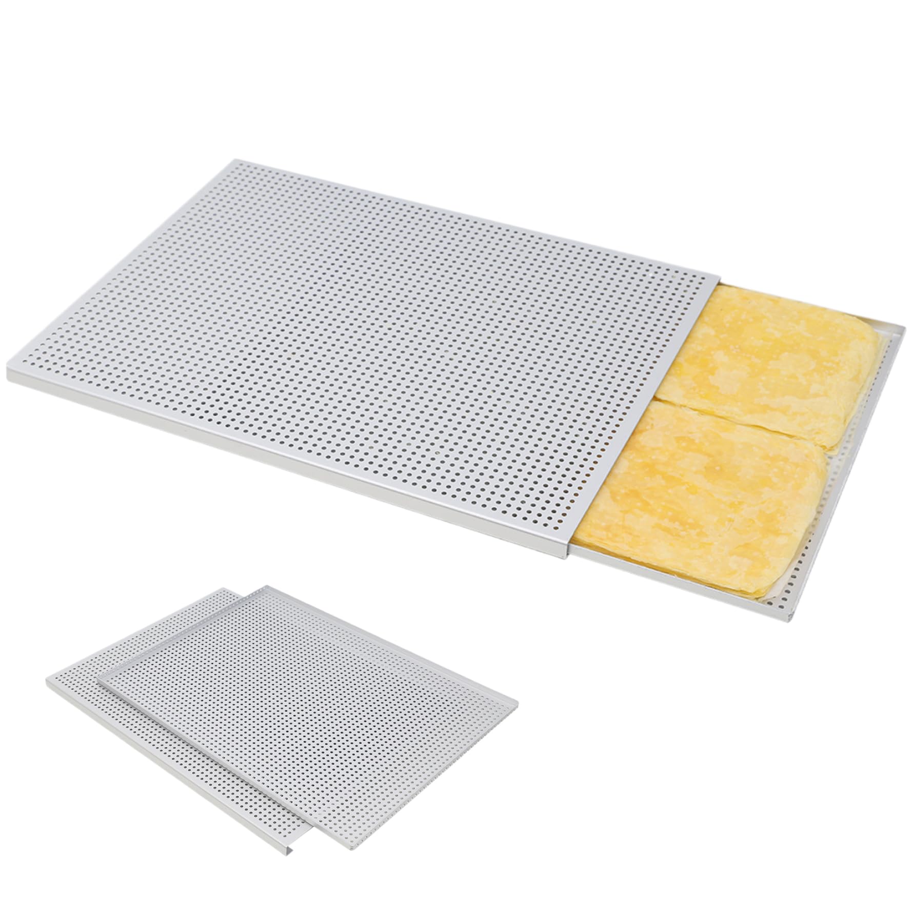 Hojas de hojaldre para hornear 2 unids/set Bandeja para hornear perforada de aleación de aluminio de grado alimenticio Bandeja antiadherente Mille Feuille multiusos para postre de carne