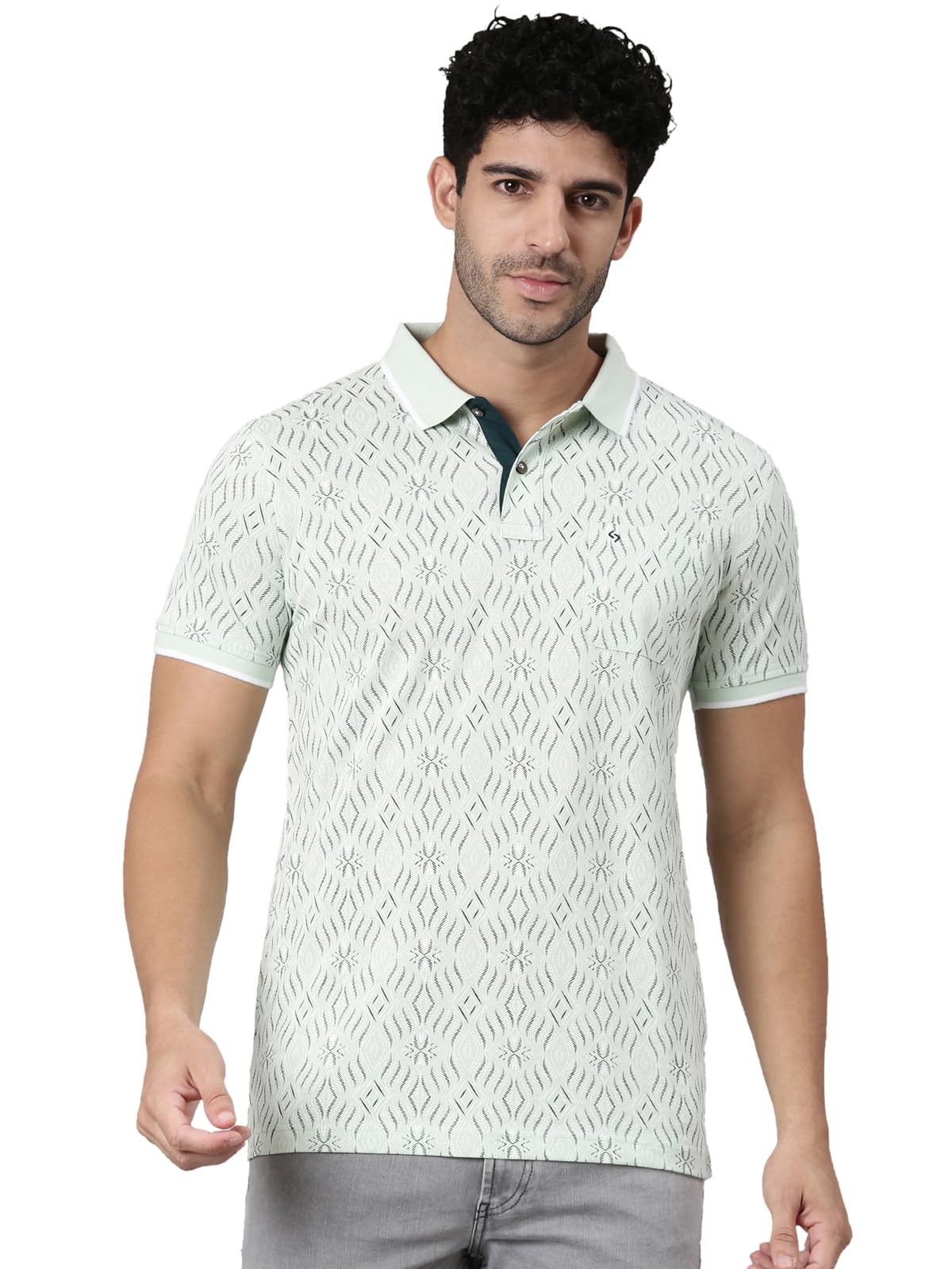 classic polo Men's Half Sleeve Polo Neck Slim Fit All-Over Print Cotton T-Shirt-picture-11