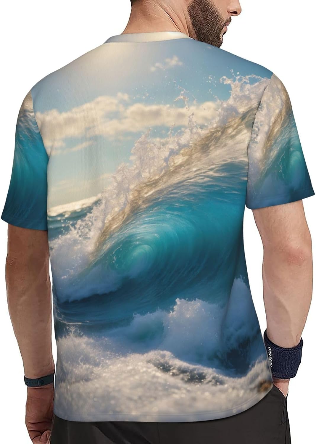 Ocean Sea Wave Print Mens Short Sleeve Mesh T-Shirt Breathable Athletic Gym Running Casual Sports Wear