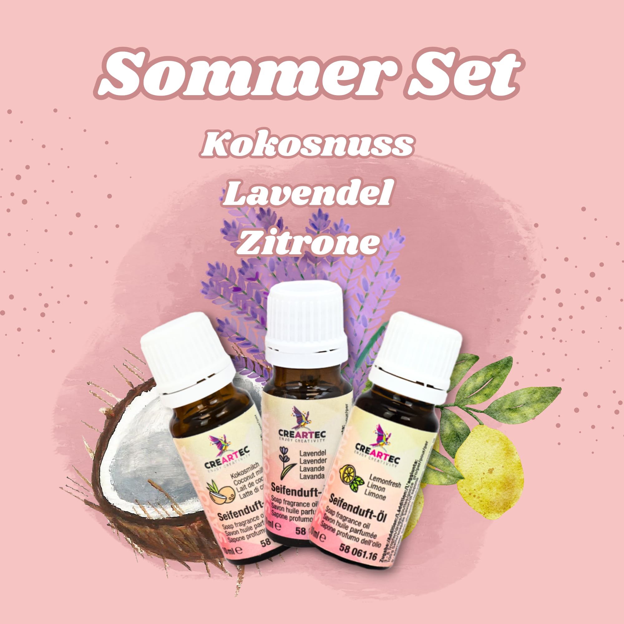 Artidee CREARTEC - Set di 3 - Sapone al Profumo di Olio - 3x10ml - Estate consiste in Lavanda, Latte di Cocco & Limone - Made in Germany