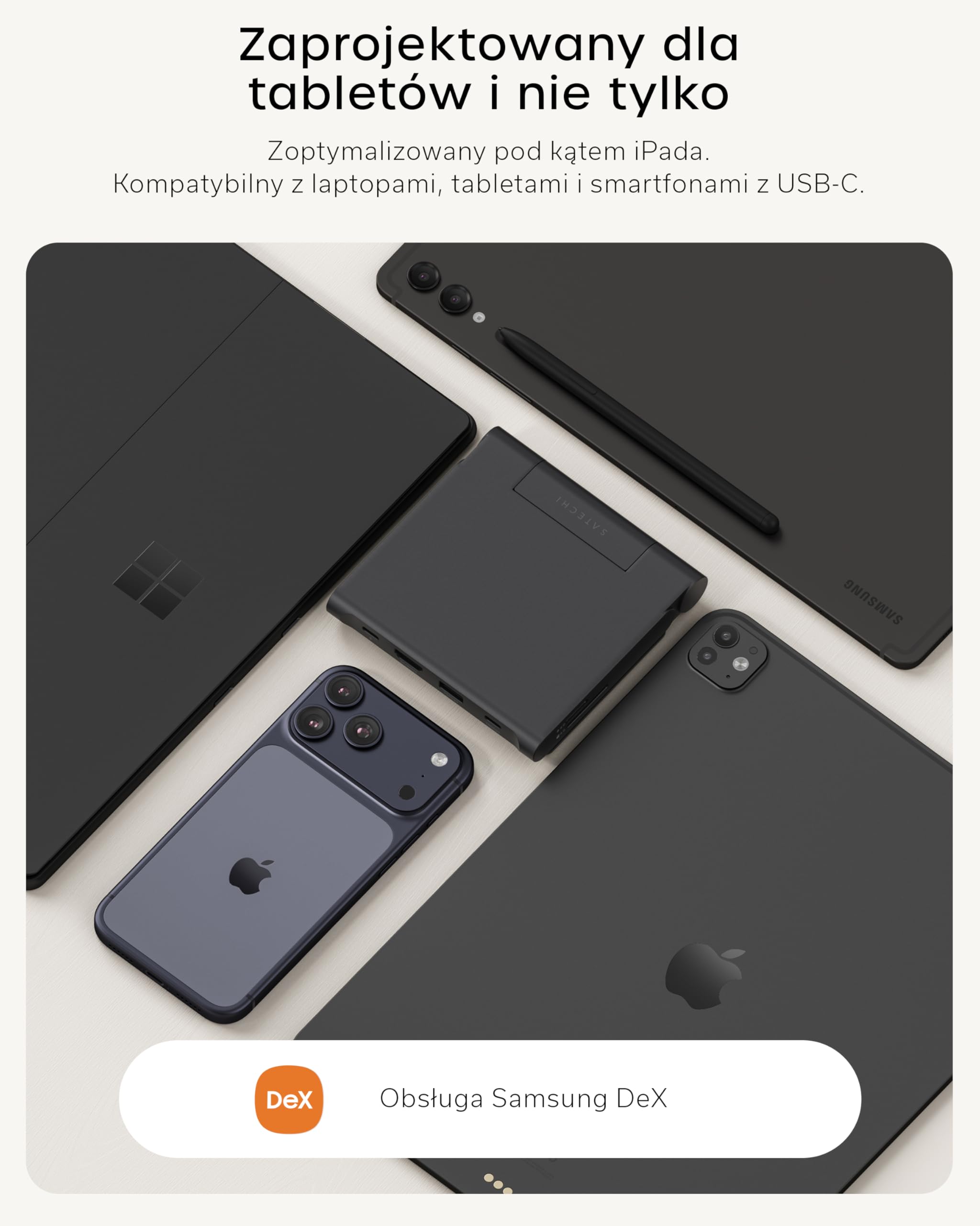 SATECHI USB-C Stand Hub, Składana stacja robocza z rozszerzeniem obrazu HDMI 4K@60Hz i ładowaniem 100W Power Delivery, zaprojektowana do tabletów, laptopów i smartfonów do 13 cali, czarna