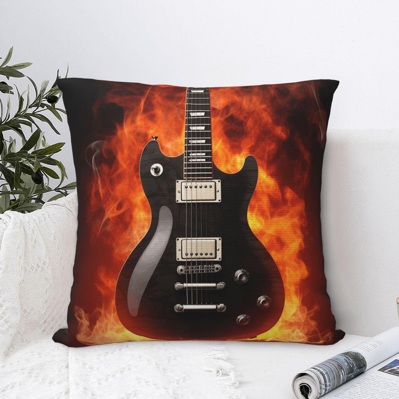FodPand Luxury Velvet Throw Pillow Covers 20"x20" Super Soft Decorative Pillow Cases - Rock Guitar Pillowcases Modern Lumbar Cushion Cases for Couch Sofa Bed Pillow Shams
