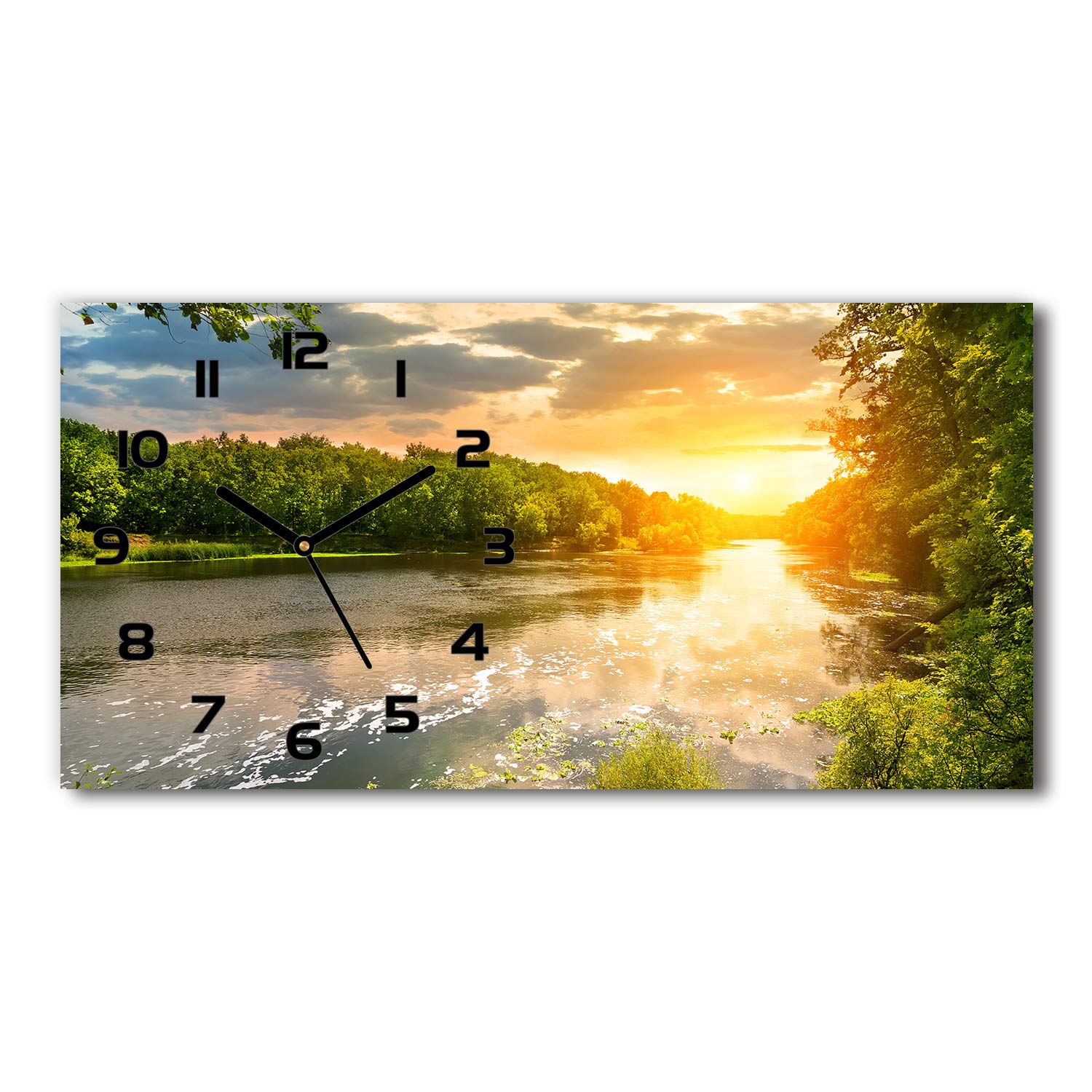 Horloge en verre 60x30cm Tulup silencieuse sur pied design aube sur la rivière