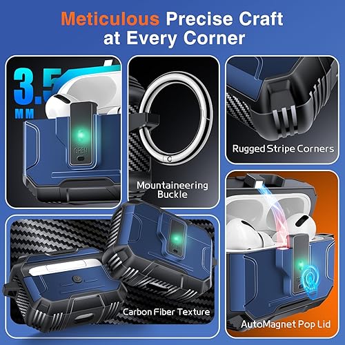 Miniatura 4 de Amoured AutoPOP - Funda para AirPods Pro de 1 generación con cerradura y llavero, protección resistente de 360 y mecanismo de apertura de 1 clic,