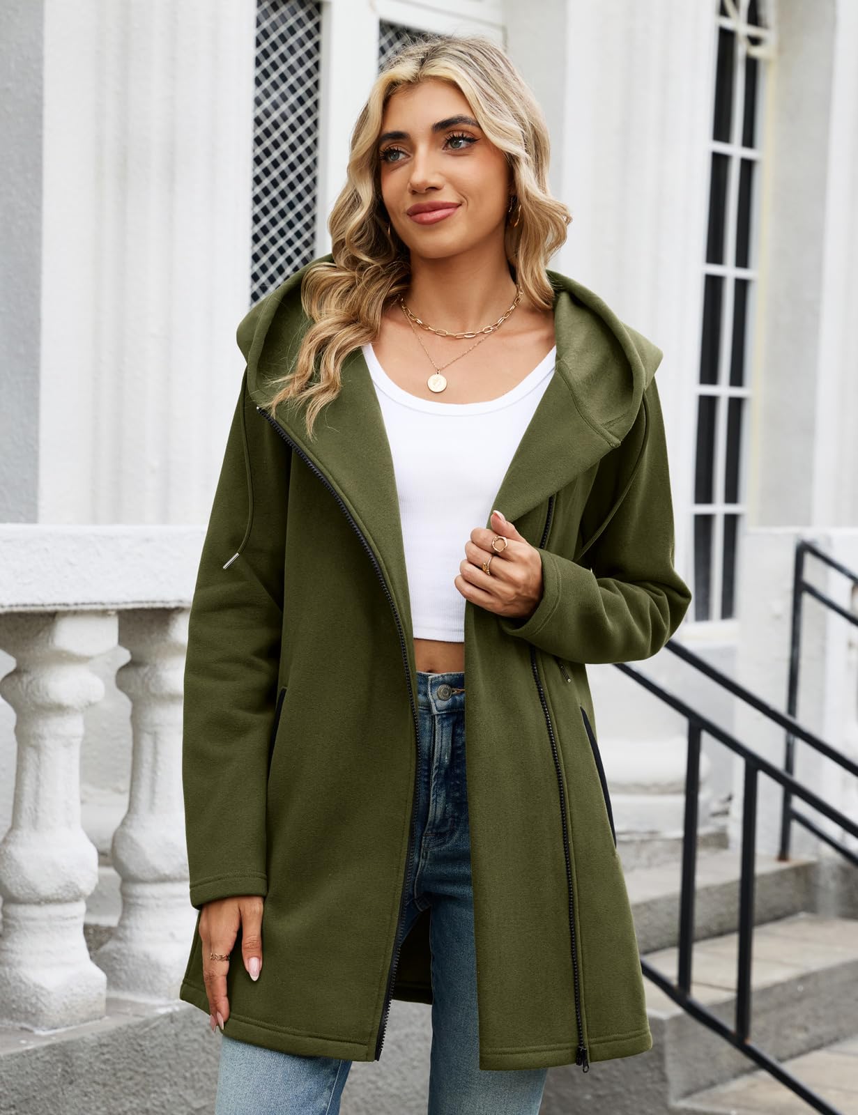 Vancavoo Sudaderas Mujer Cremallera Chaquetas con Capucha Asimetría Hoodie Polar Abrigo Casual Outwear Primavera y Otoño