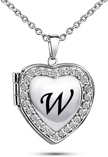 KunBead Jewelry Love Heart Photo Picture Locket Necklace Name Letter Initial Alphabet Pendant Necklace for Women Girls