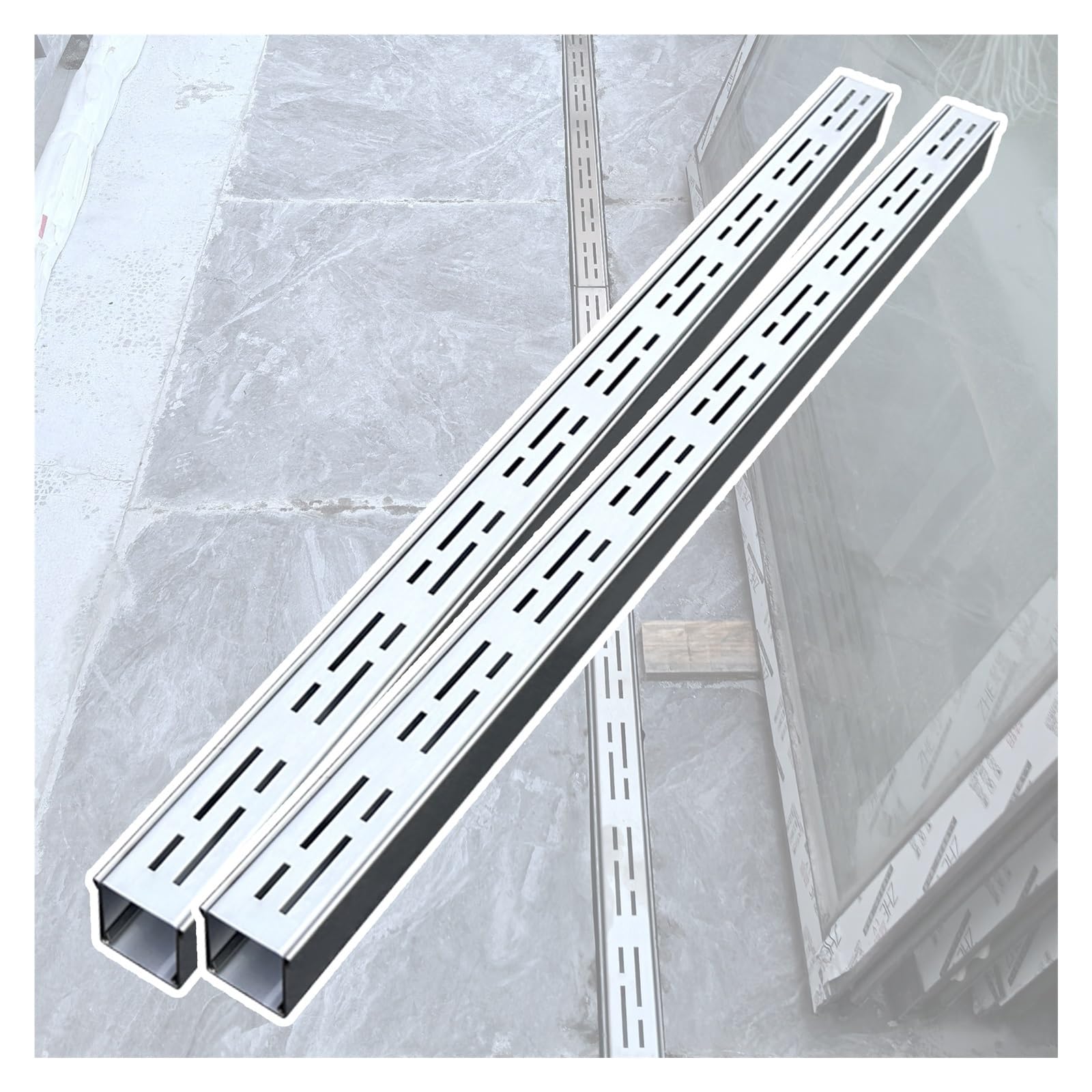 GDMDPTE Outdoor Channel Drain Cover with Removable Grate - Slim Trench Drain System for Efficient Yard Driveway & Shower Drainage Solutions