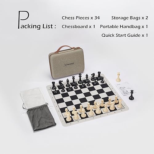 Miniatura 8 de Conqueror Tournament - Juego de ajedrez de viaje de 18 x 18 pulgadas, tablero de ajedrez plegable de silicona  3.5 pulgadas de altura King de