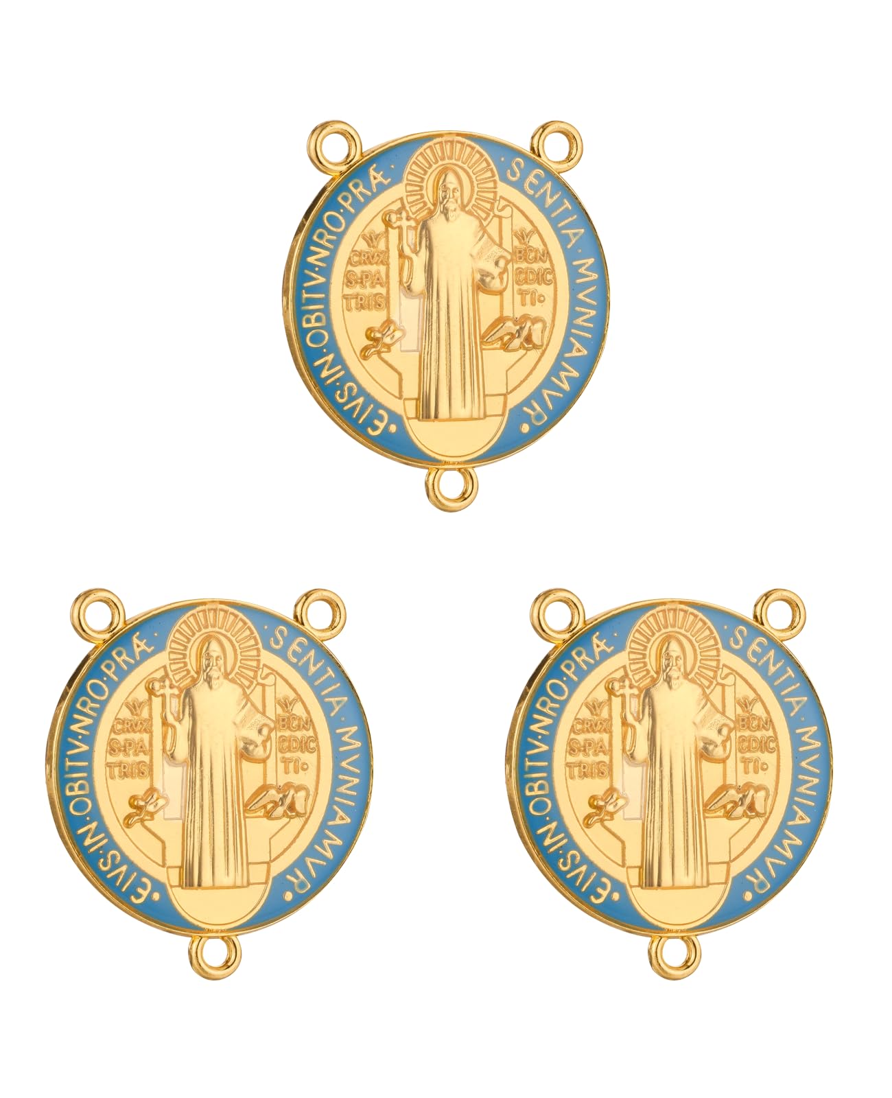 diyalo 3-Hole IHS Holy Chalice/Holy Family/Jerusalem/Sacred Heart/Pope Francis/St.Benedict Medal Rosary Chaplet Connector Centerpieces Jewelry Making Parts (Blue Large St.Benedict Medal-3pcs)