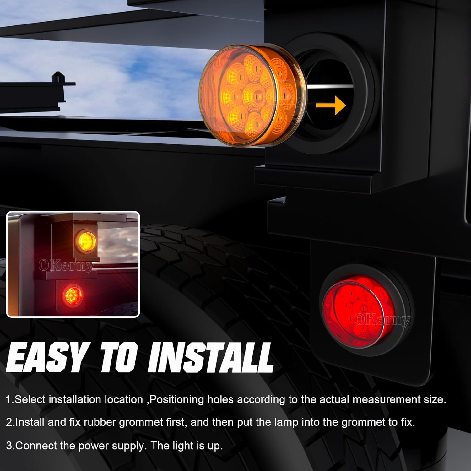 10-Pack 2 Inch LED Marker Lights, 5 Red + 5 Amber Flush Mount, Waterproof 12V Side Clearance Turn Signal Lights for Truck Trailer RV Camper