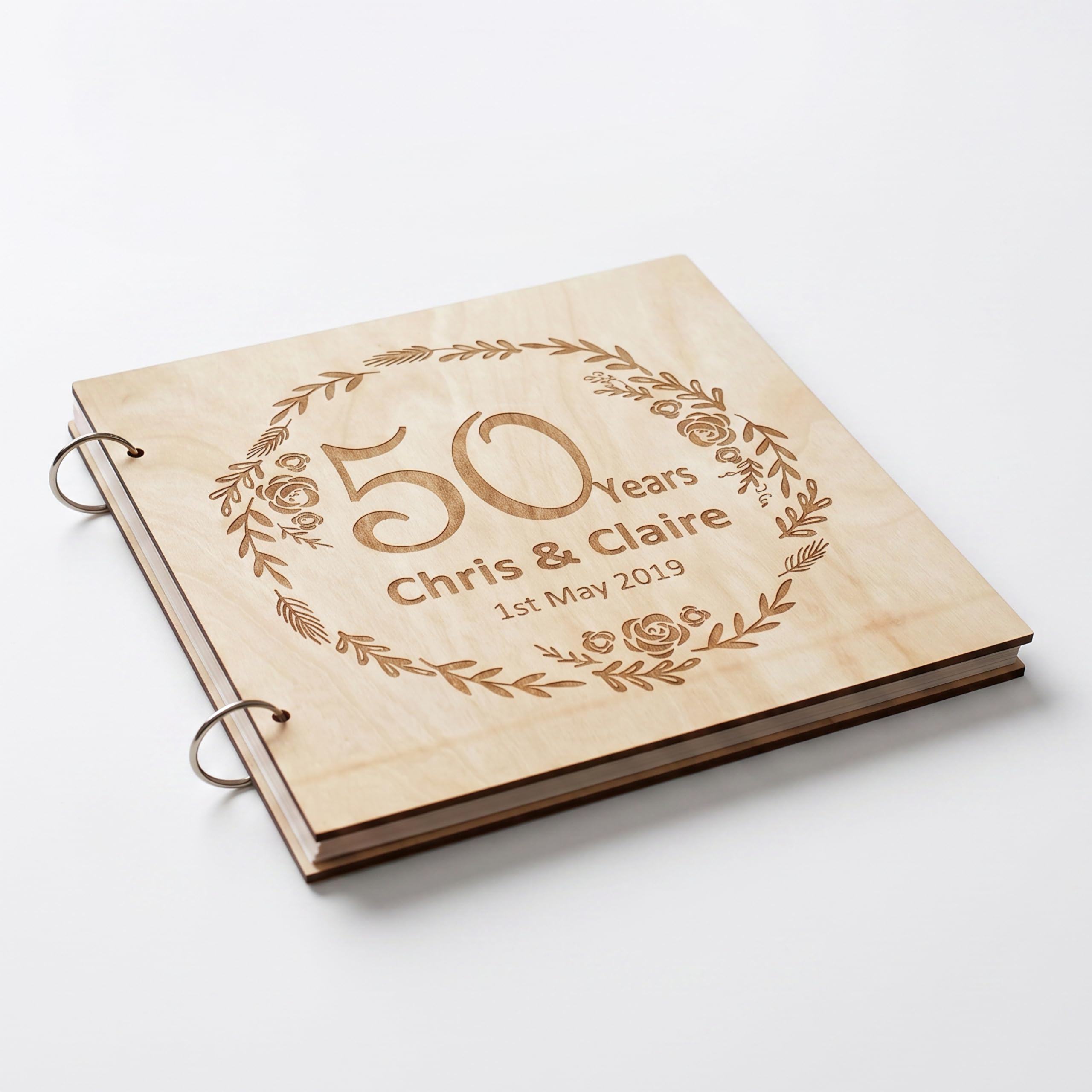 Ukgiftstoreonline Beige Personalised Large Wooden 50Th Anniversary Scrapbook Photo Album Keepsake