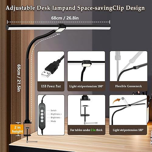 Miniatura 3 de Lámparas de escritorio para oficina en casa, luz de escritorio de oficina con espectro azul reducido, lámpara de escritorio de iluminación ajustable