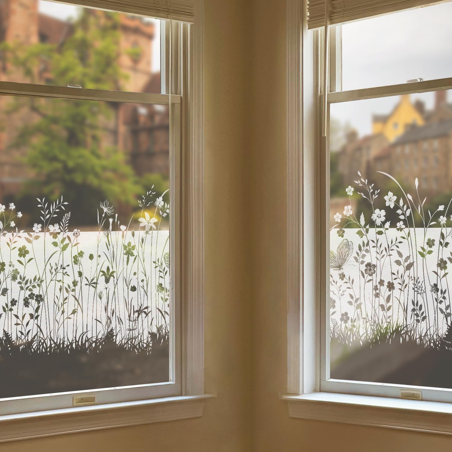 150 x 58 cm Fensterfolie, Sichtschutz für Glasfenster, reinweiß, Vintage, mattiert, wiederverwendbar, Blumenfensterfolie für Küche, Bad, Büro, Schlafzimmer, Privatsphäre, Schmetterlinge und