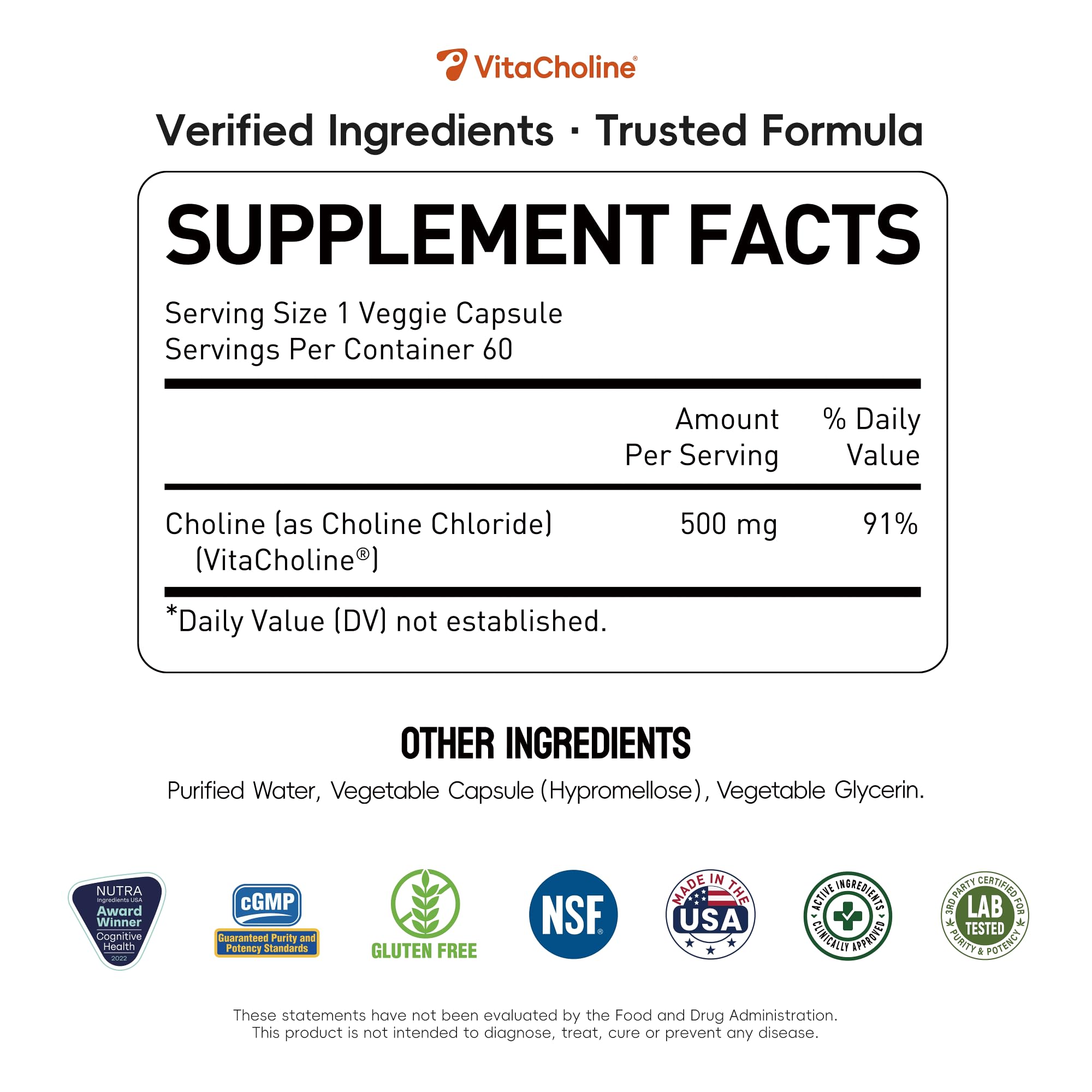 UniHealth® Choline 500 mg with VitaCholine®, 60-Day Supply, Liquid Vegan Capsules for Prenatal Choline Supplement, Brain Health, Cognitive Performance & Liver Support, Non-GMO, Gluten-Free, USA Made — Amazon image 2