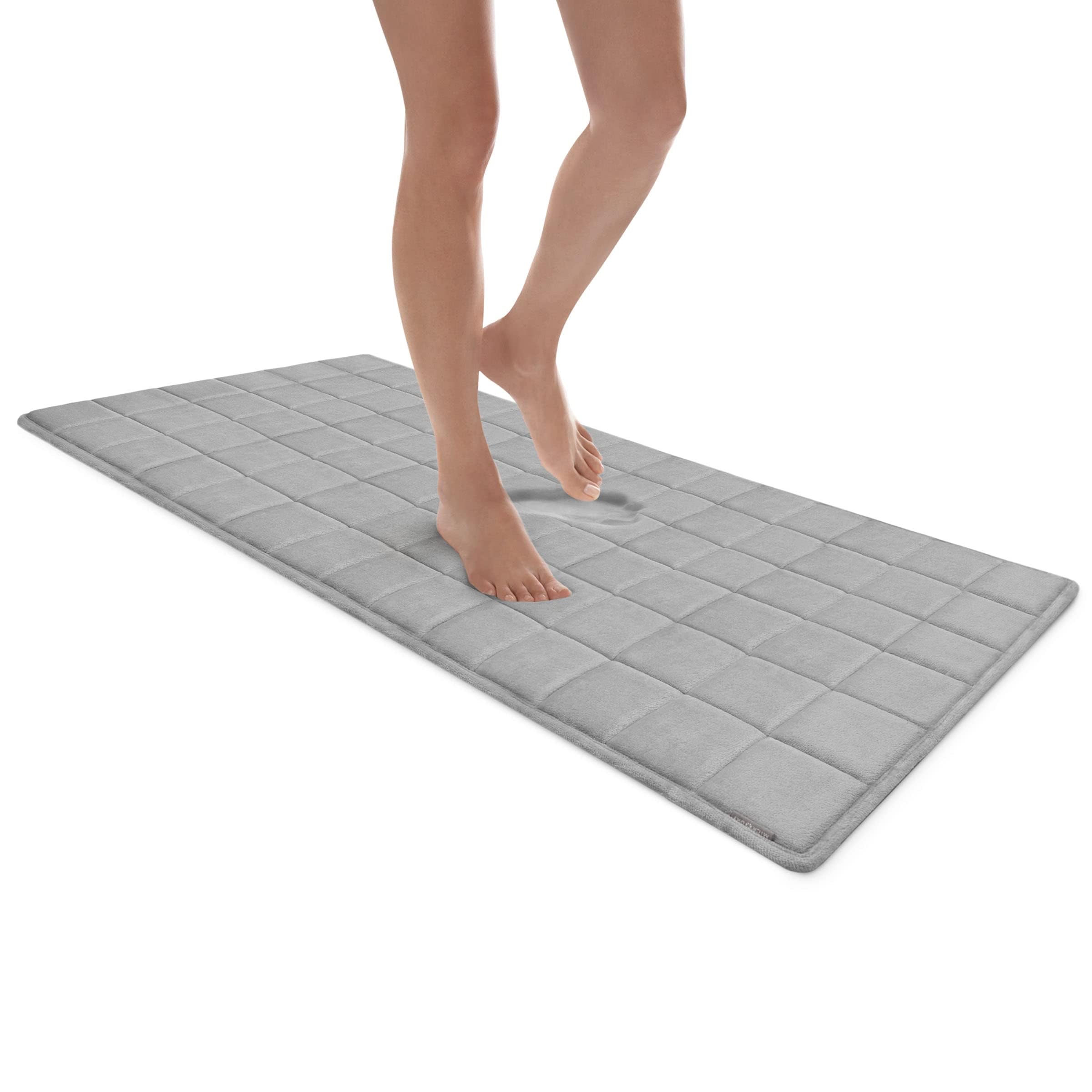 MICRODRY - Luxurious Square-Embroidered Memory Foam Bathroom Rug, Bath Rug with Skid-Resistant Base, Absorbent Kitchen, Room & Bathroom Rugs, 24 x 56