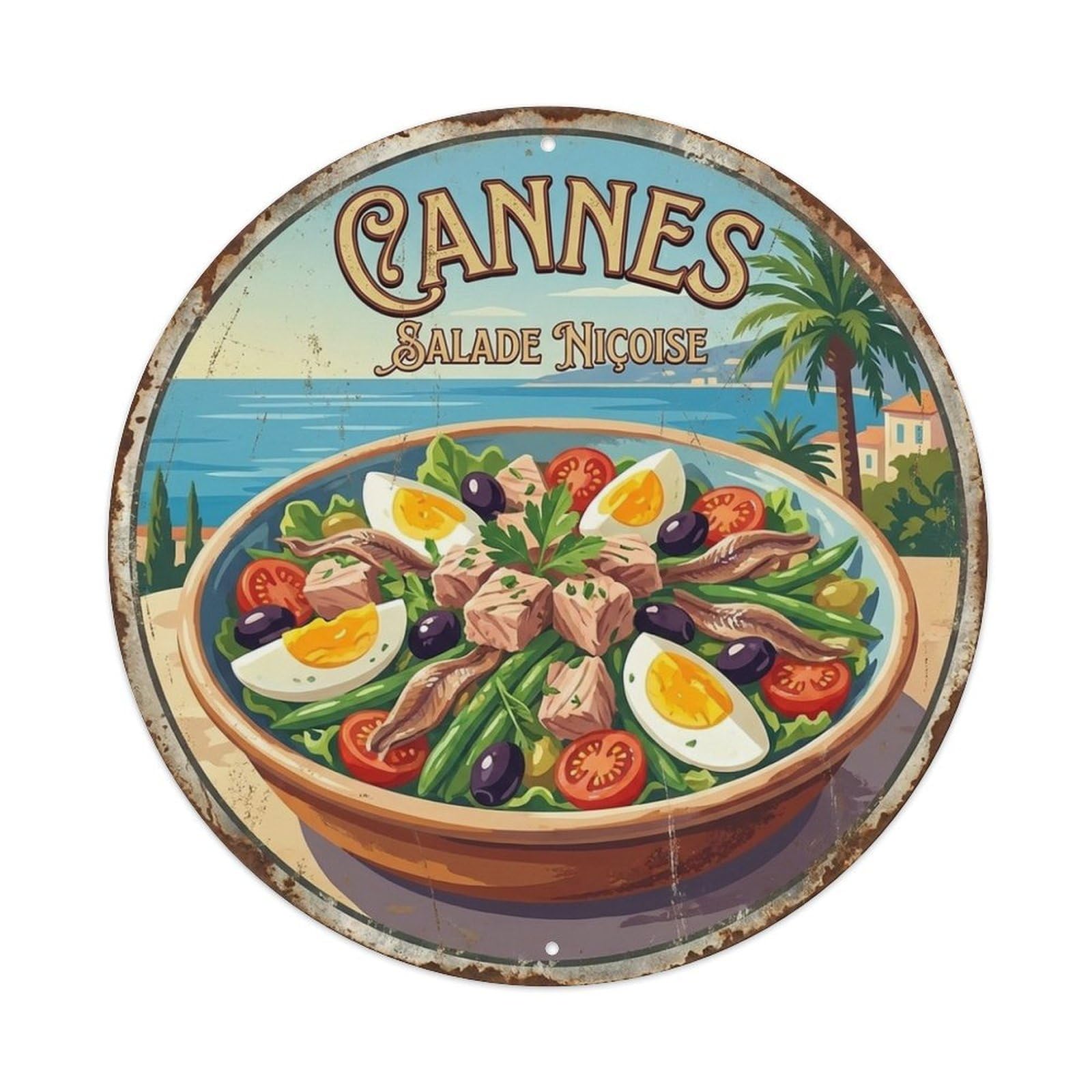 Retro Cannes Salade Nicoise Cuisine Travel Metal Tin Sign