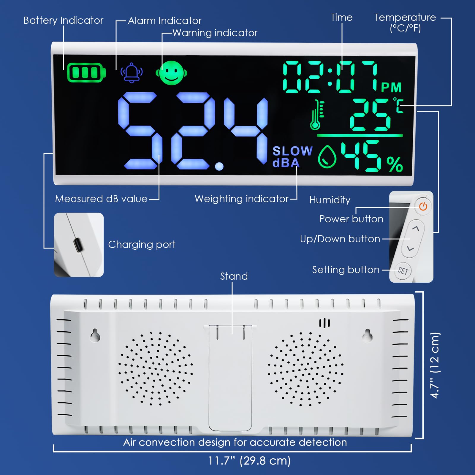 Misuratore Di Decibel Misuratore Di Decibel Sonoro Da 13’’ Misuratore Di Livello Sonoro Da Parete E Da Tavolo Misuratore Di Rumore A Led Di Grandi Dimensioni Visualizza Decibel Tempo Temperatura