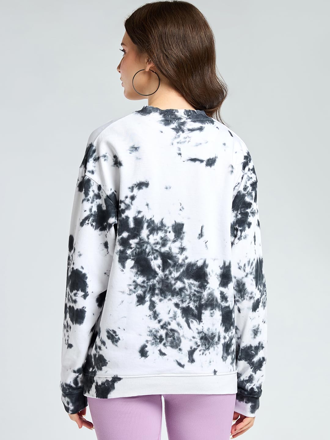 Bewakoof Bluza z długim rękawem z frotte z okrągłym dekoltem i nadrukiem graficznym dla kobiet, biało-szara_694310, 36