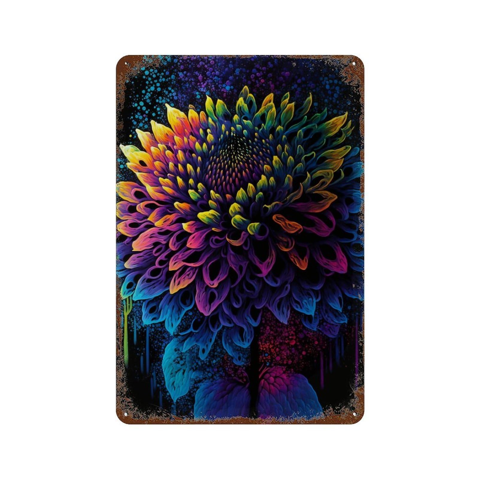 Rainbow Sunflower Art Print Retro Metal Sign 11.8"x7.9", for Bistro, Counter And Cafe Decor, Rustic Home Decor