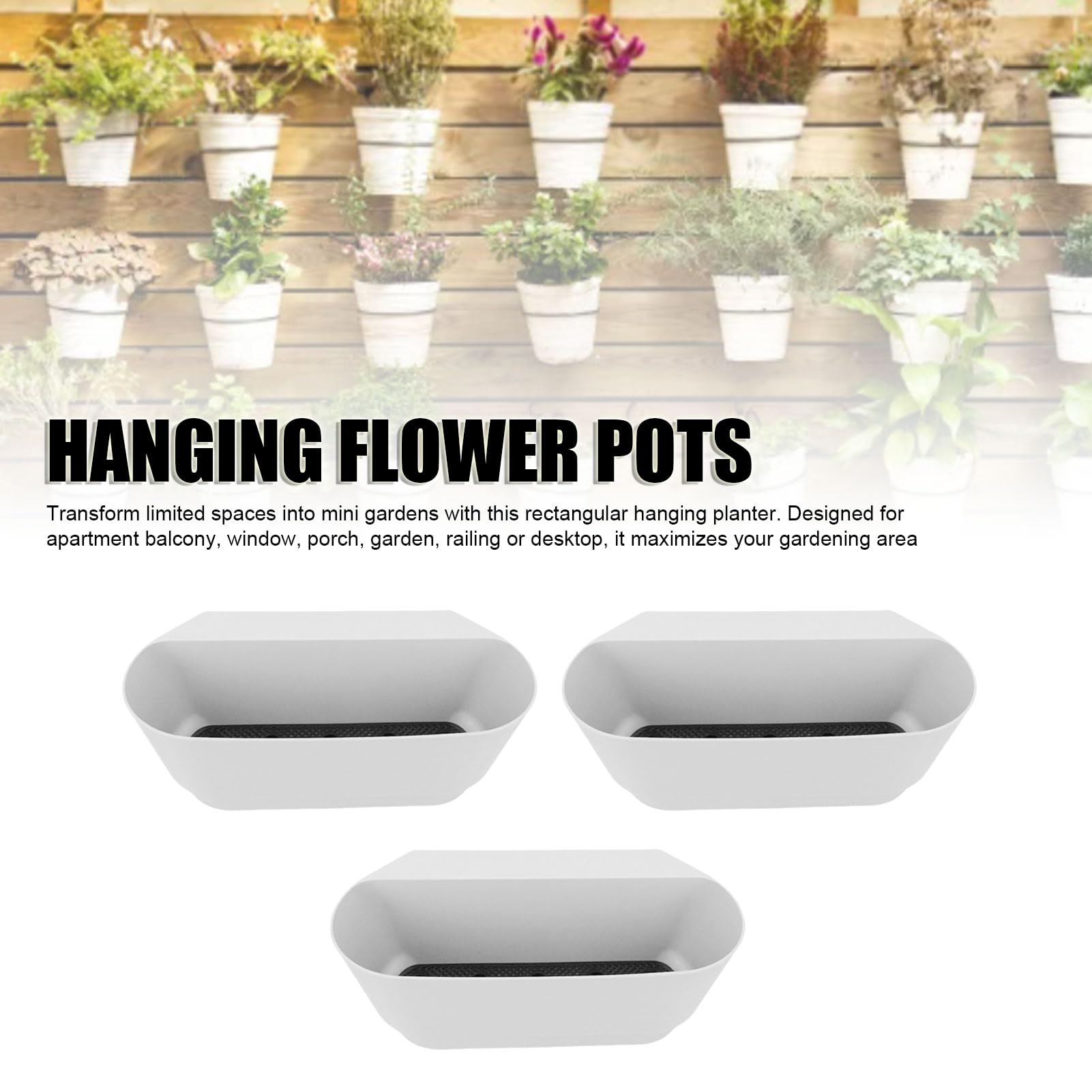 Buachois Pots de Fleurs Suspendus pour Balcon et Fenêtre, Support de Plantes pour Balustrade avec Système de Drainage 45x18x16 cm pour Jardinage Extérieur et Intérieur (Blanche)