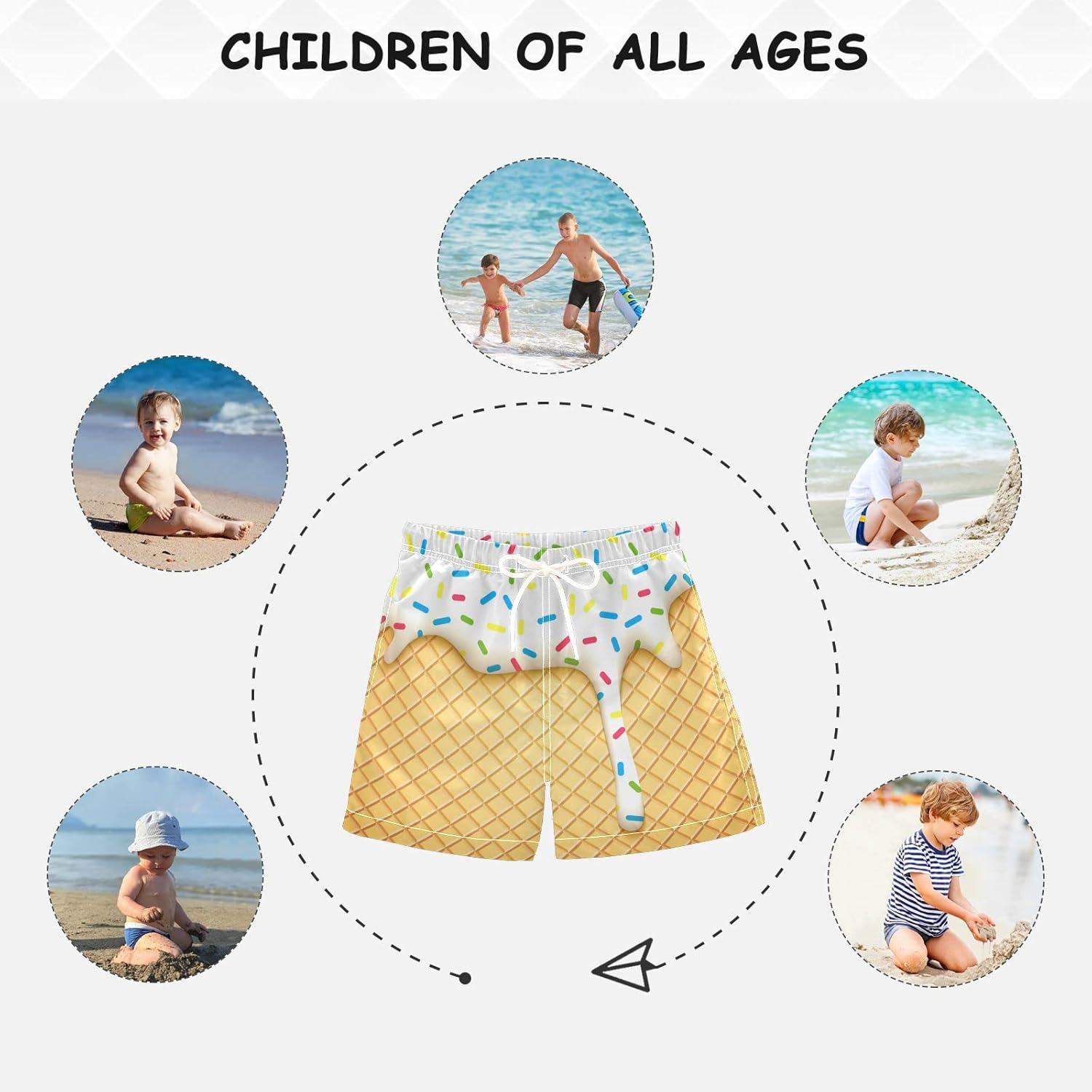 Blueangle Boys Swim Trunks with Boxer Brief Liner, Ice Cream Cone Boys Swimwear Quick Dry Bathing Suit Toddler Swim Trunks - Image 5