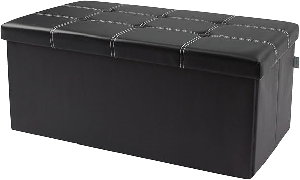 xuperbonus 30 Inches Folding Storage Ottoman, Faux Leather Brown Footrest Ottoman, Storage Bench Suit for Bedroom,Living Room and Hallway,Support 350lbs
