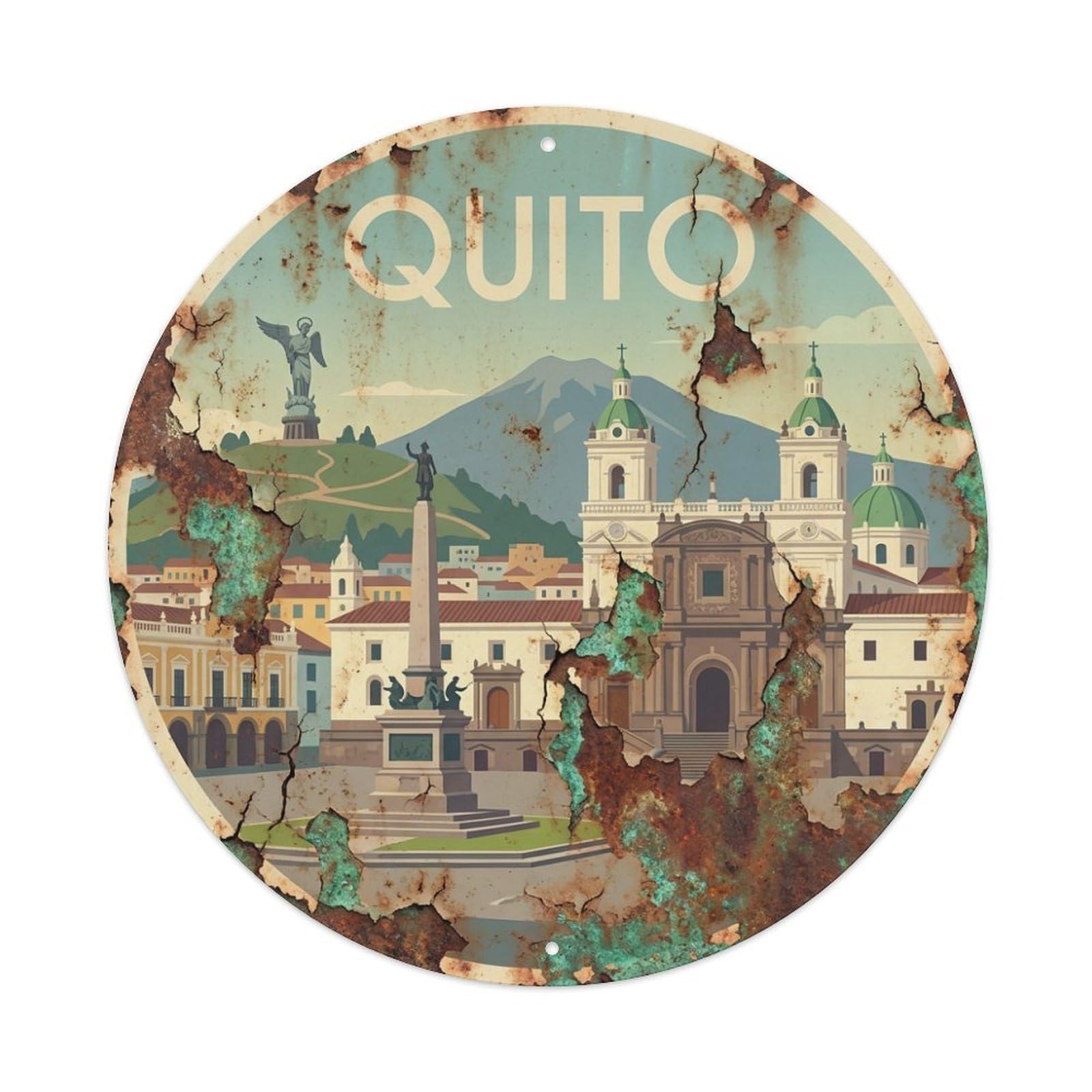 Vintage Travel Ecuador Quito Metal Tin Sign