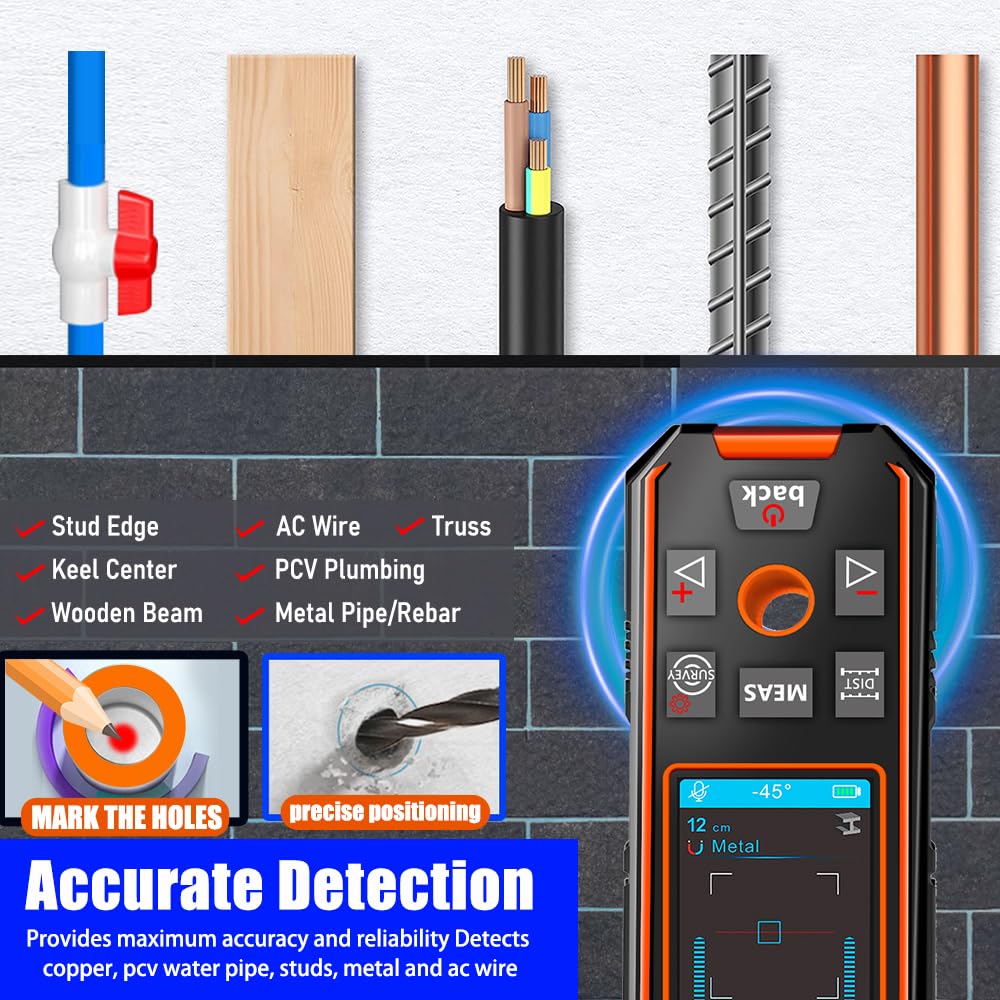 El escáner de pared detecta pernos de madera, metal 3 en 1, cables de CA