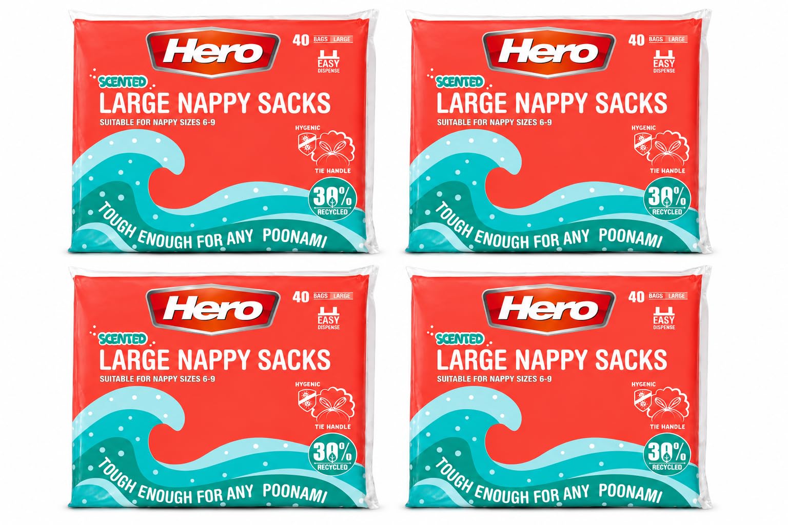 Hero Yellow Large Scented Nappy Sacks – Adult Nappy Disposal Bags | Large Dog Waste Bags | Incontinence Waste Bags With Tie Handles | Fresh Scent, Hygienic & Recycled Plastic (160)