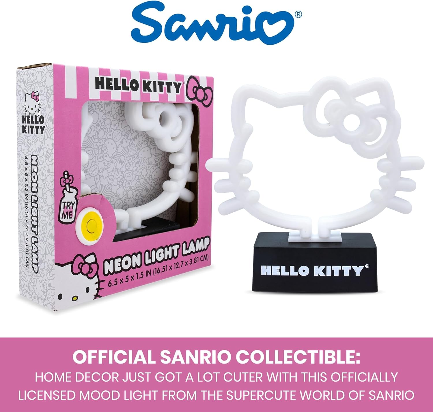 Silver Buffalo Sanrio Hello Kitty Neon LED Lamp Room Decor Mood Light, Battery Powered (Requires 2 AA Batteries - Not Included)