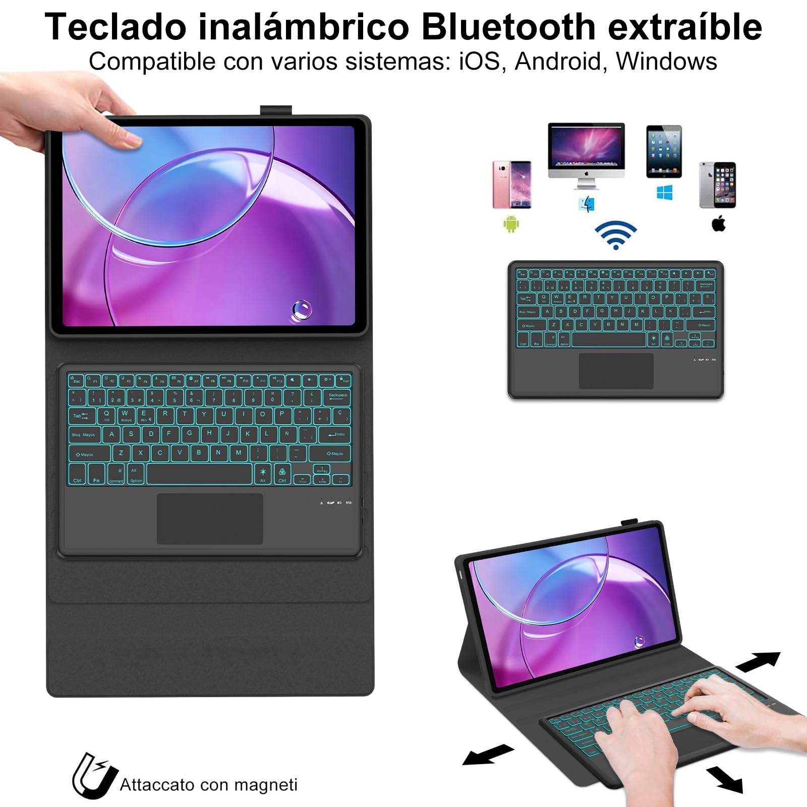 Teclado Funda para Lenovo Idea Tab Pro Gen 2 2026 13 pulgadas con Touchpad | Capa keyboard Trackpad Español Ñ Retroiluminado Desmontable Bluetooth para Lenovo Idea Tab Pro Gen 2 TB390FU, Negro