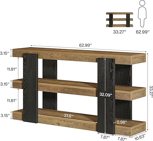 Miniatura 2 de Tribesigns Mesa consola de 63 pulgadas de largo, mesa de entrada de 3 niveles con almacenamiento, mesas de madera de granja detrás del sofá para