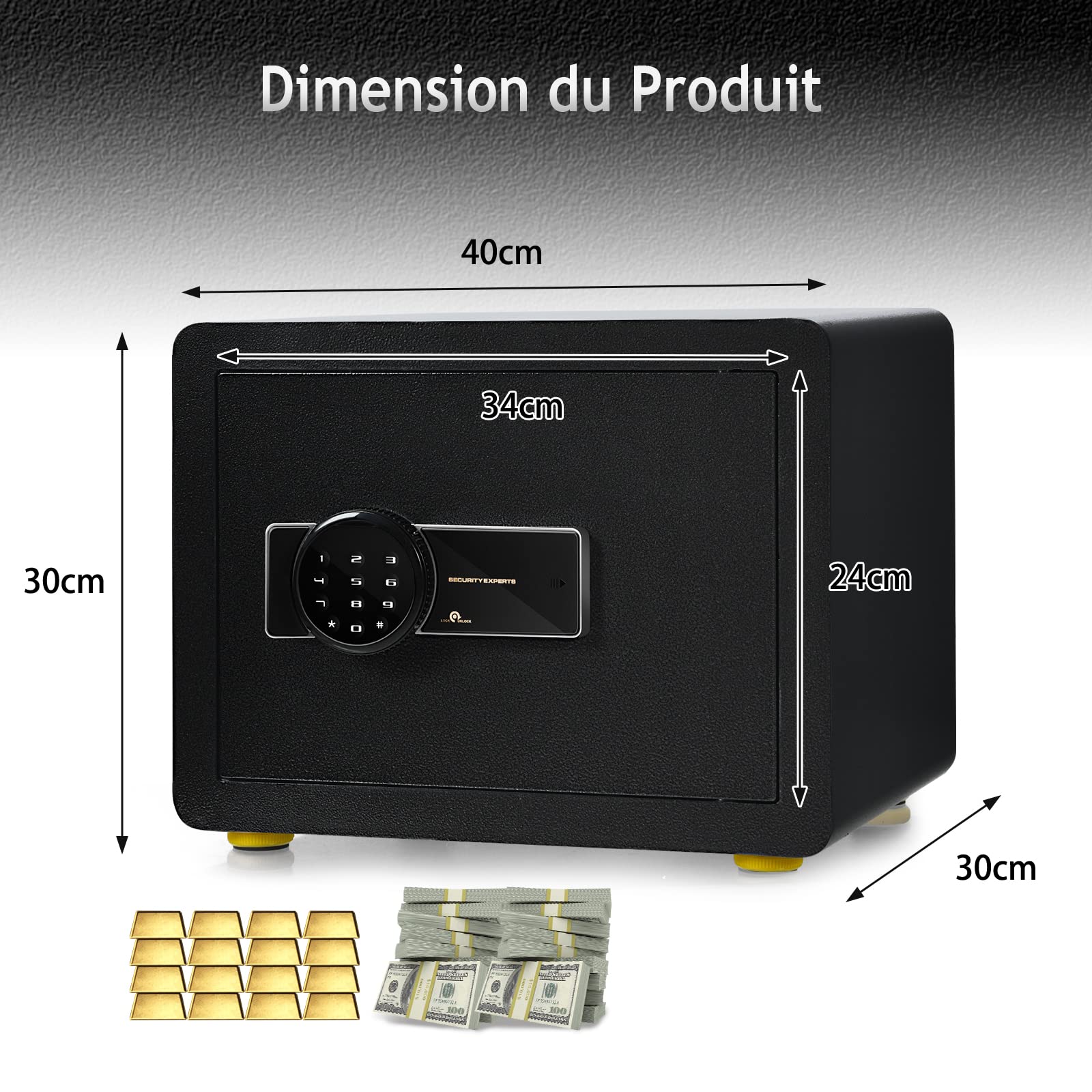 GOPLUS Coffre-fort avec Serrure à Code Électronique, Coffre-fort en Acier Robuste avec Étagère Amovible et Système d'Alarme, Fonction Anti-indiscrétion, 40X30X30 CM