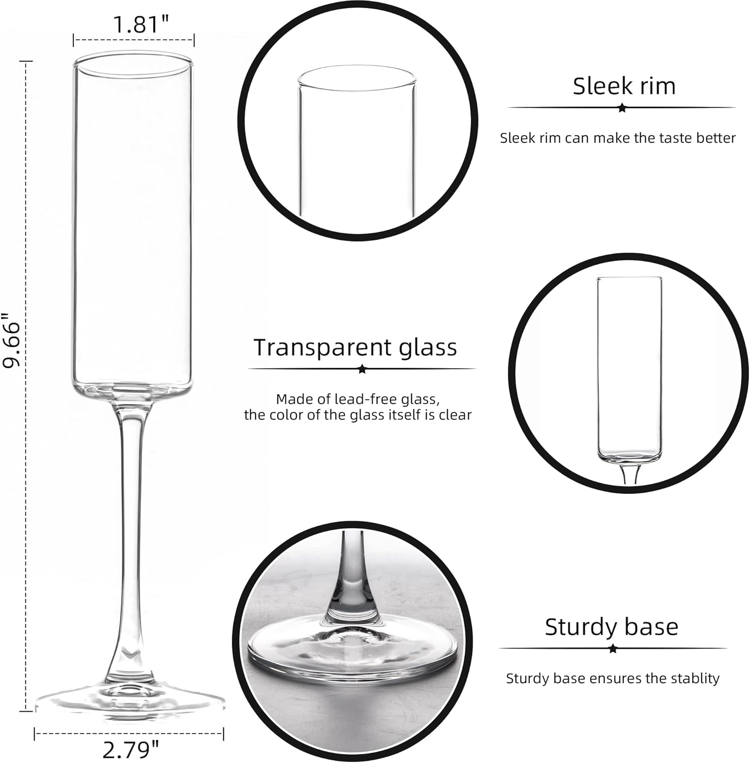 Elegant Champagne Glasses Set of 12, Glass Champagne Flutes for Birthday, Wedding, Party - 6 oz, Clear