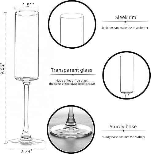 Miniatura 2 de Elegante juego de 12 copas de champán, copas de champán de vidrio para cumpleaños, bodas, fiestas, 6 onzas, transparentes