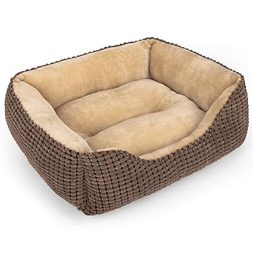 MIXJOY Dog Bed for Large Medium Small Dogs, Rectangle Washable Sleeping Puppy Bed, Orthopedic Pet Sofa Bed, Soft Calming Cat Beds for Indoor Cats, Anti-Slip Bottom with Multiple Size (25'', Brown)