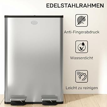 HOMCOM Stainless Steel Bin with Soft Close Lid 2 x 28 L Silver