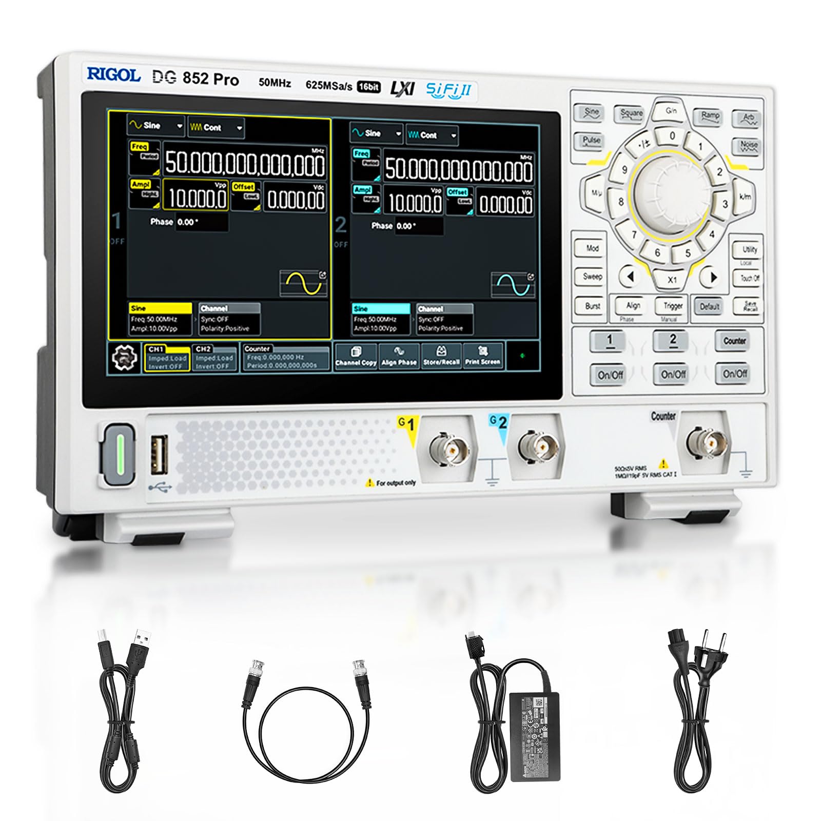 RIGOL Signalgenerator,DG852 Pro Funktionsgenerator,tragbar,50MHz,625Msa/s,16 Bit,2 Ausgangskanäle,unterstützt mobile Stromversorgung