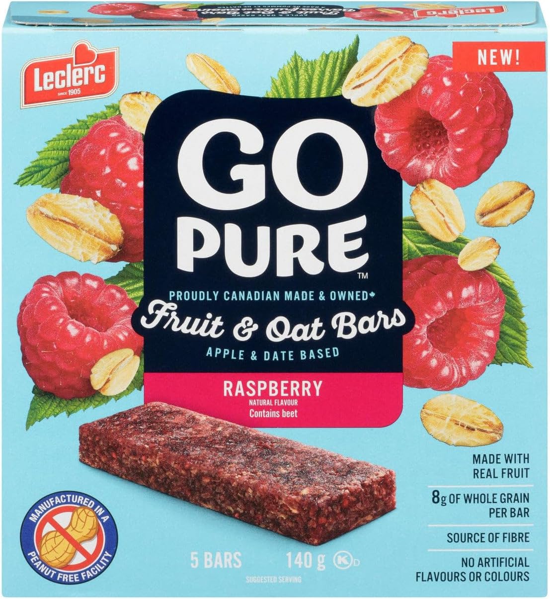 GO PURE Raspberry Fruit & Oat Bars, 140 GR