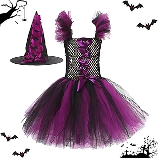 Fantasia de Bruxa Infantil,Fantasia de Bruxa Roxa Deluxe | Lindo vestido de tutu de bruxa, fantasia infantil de Halloween para meninas Pengzi